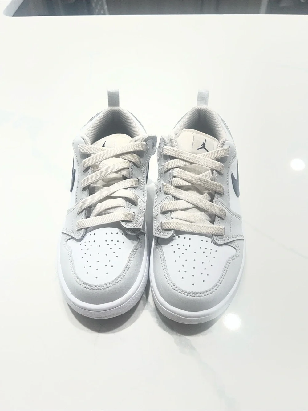 Kids White and Light Gray Jordan Athletic Sneakers